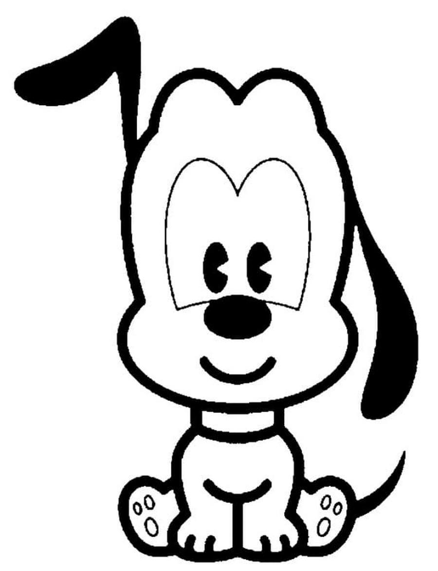 Dibujo de Perro Kawaii Sonriendo Sentado para Colorear