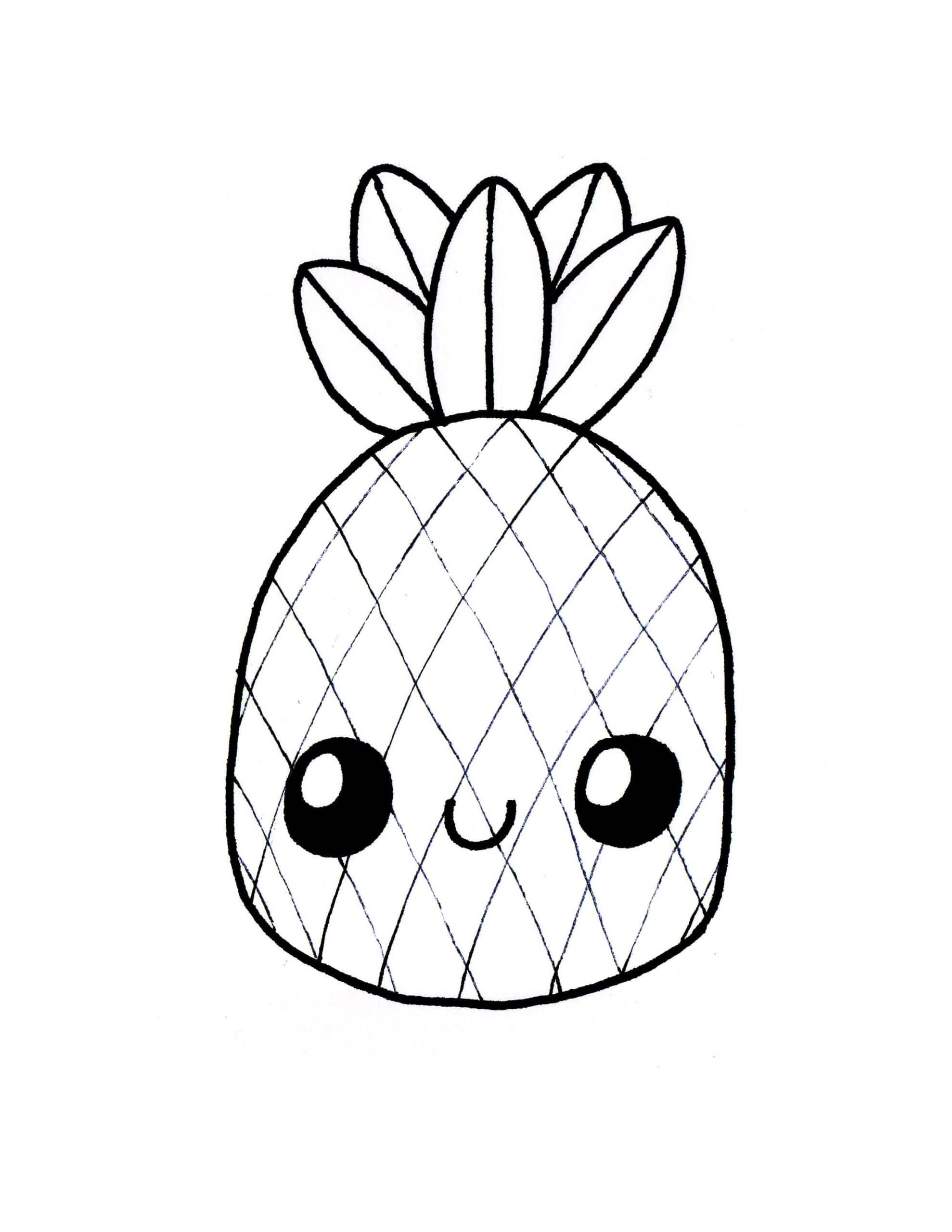 Dibujo de Piña Sonriente Kawaii para Colorear