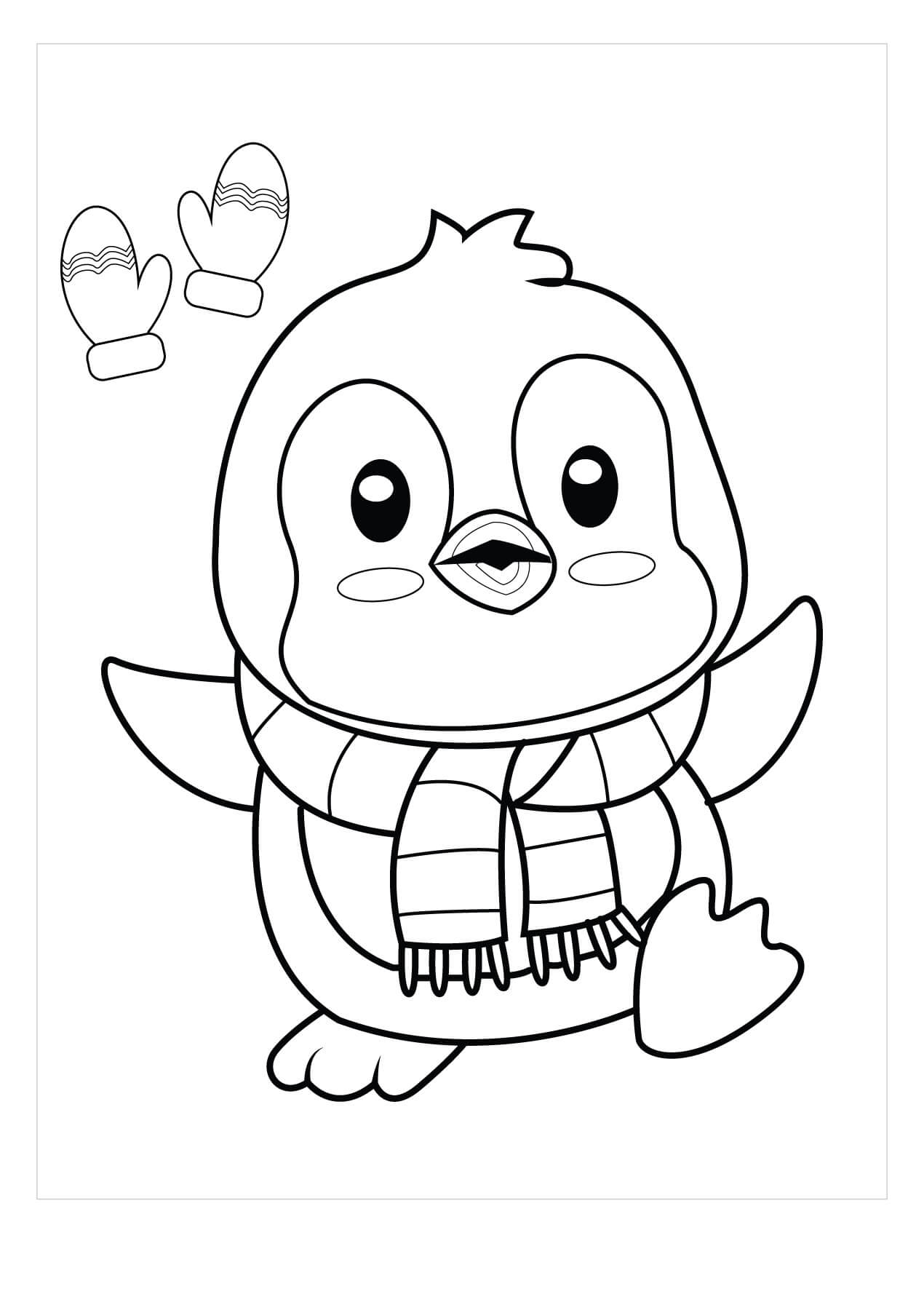 Dibujo de Pingüino Kawaii para Colorear
