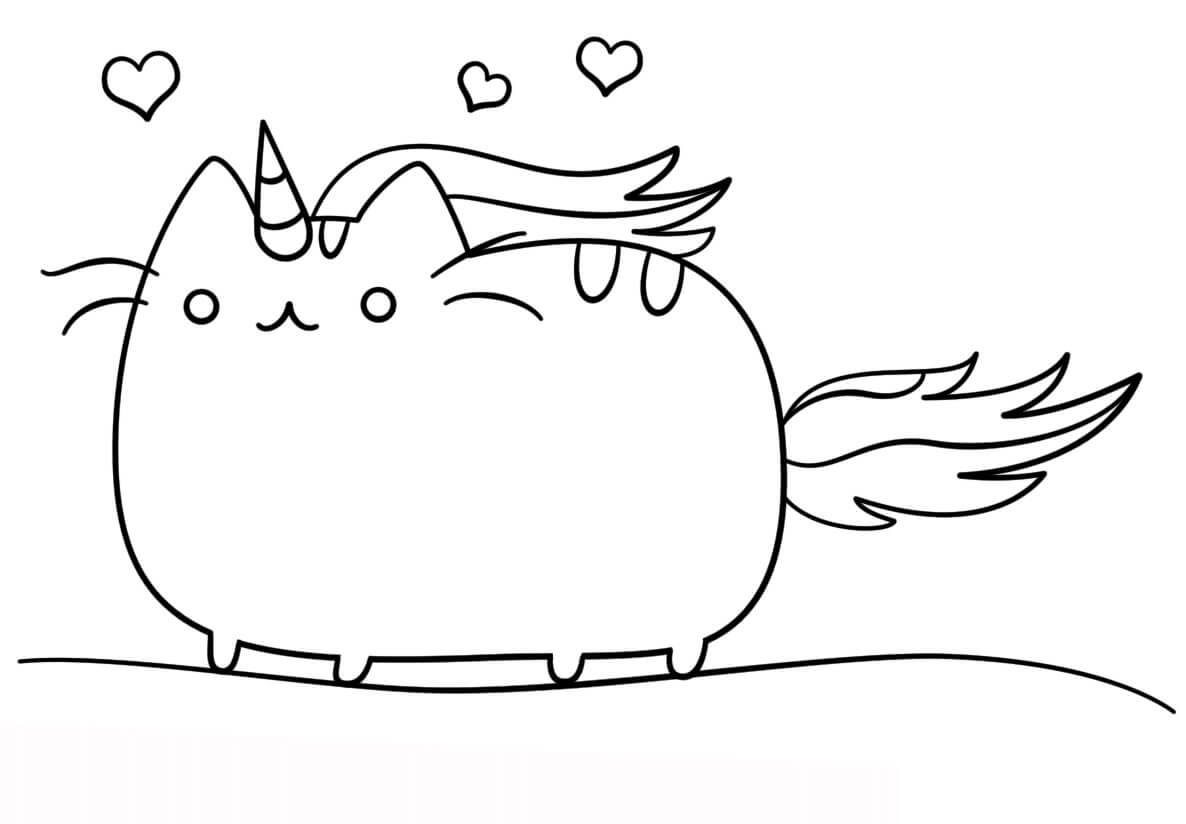 Dibujo de Pusheen Unicornio Kawaii para Colorear