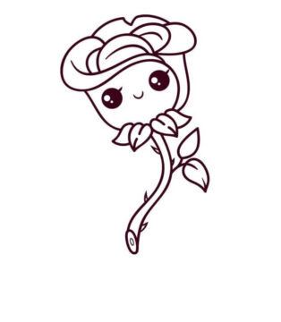 Dibujo de Rosa Sonriente Kawaii para Colorear