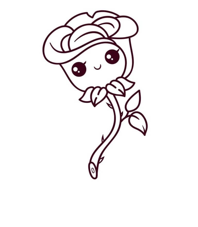 Dibujo de Rosa Sonriente Kawaii para Colorear