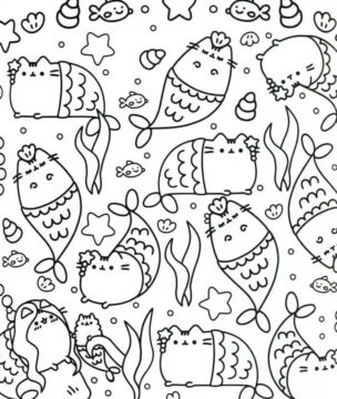 Dibujo de Sirena de Pusheen Kawaii para Colorear