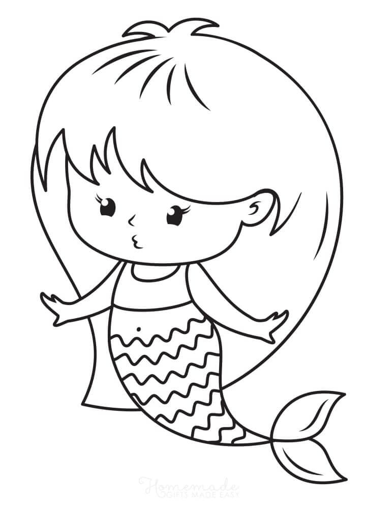 Dibujo de Sirena Kawaii para Colorear