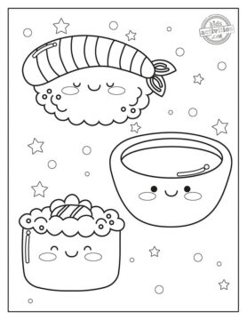 Dibujo de Tres Alimentos Kawaii para Colorear