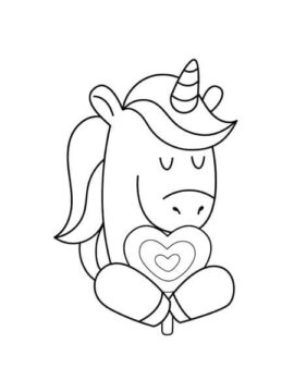 Dibujo de Unicornio Sentado Kawaii para Colorear