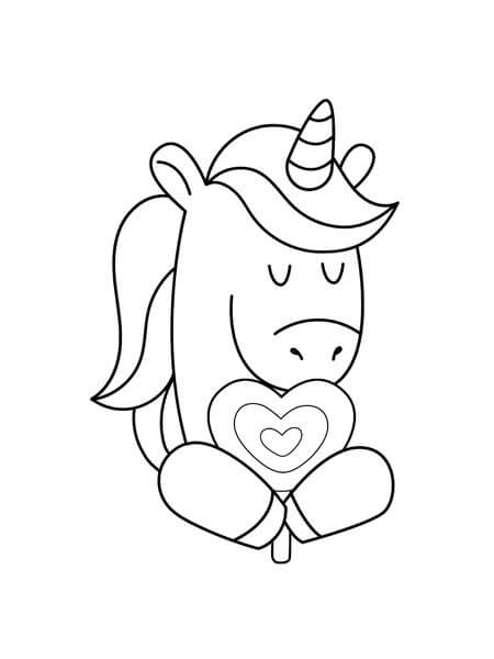 Dibujo de Unicornio Sentado Kawaii para Colorear
