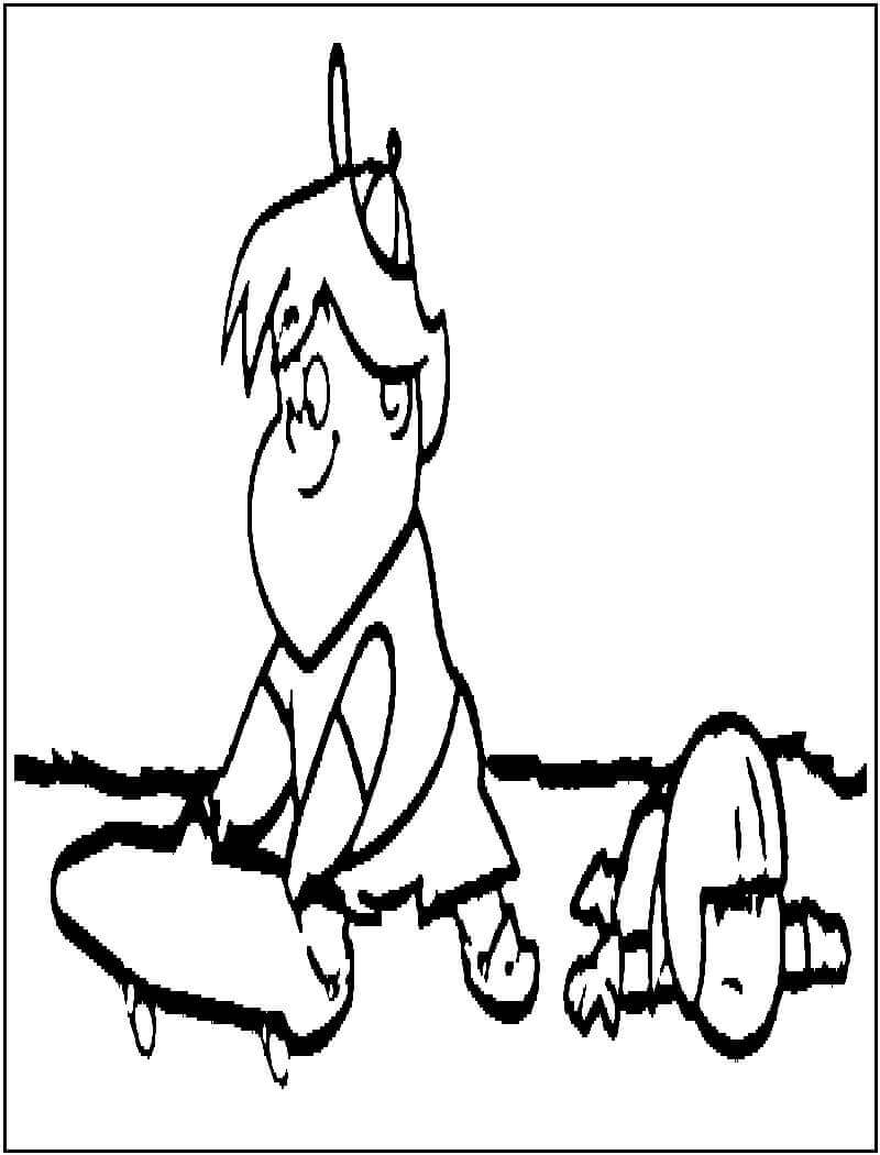 Dibujo de Patineta de Juego de Kick Buttowski y Gunther para Colorear