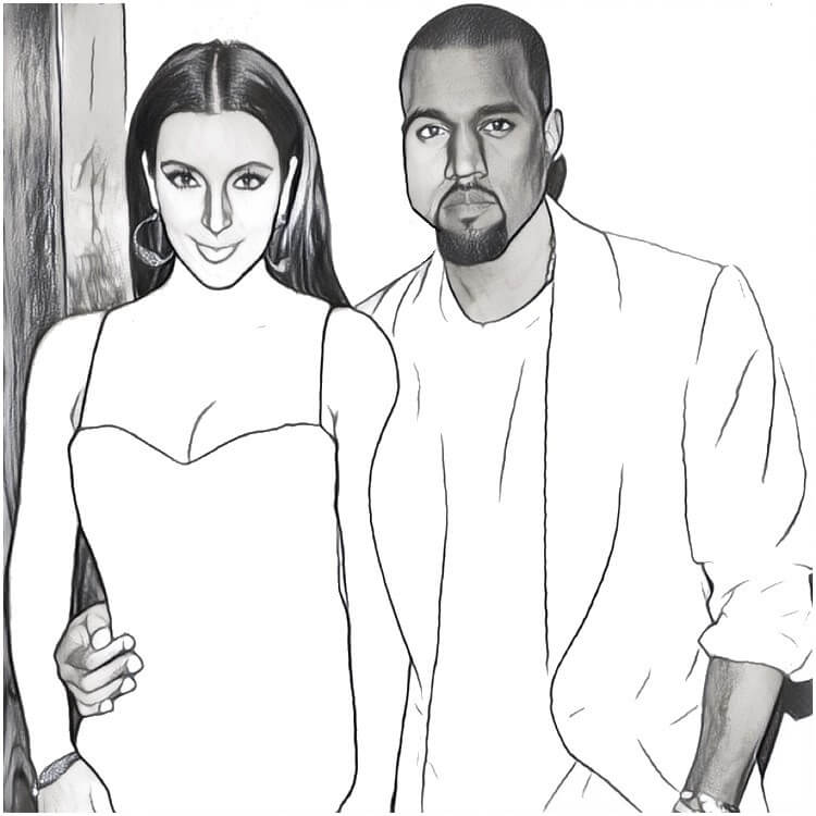 Dibujo de Kim Kardashian y Kanye West para Colorear