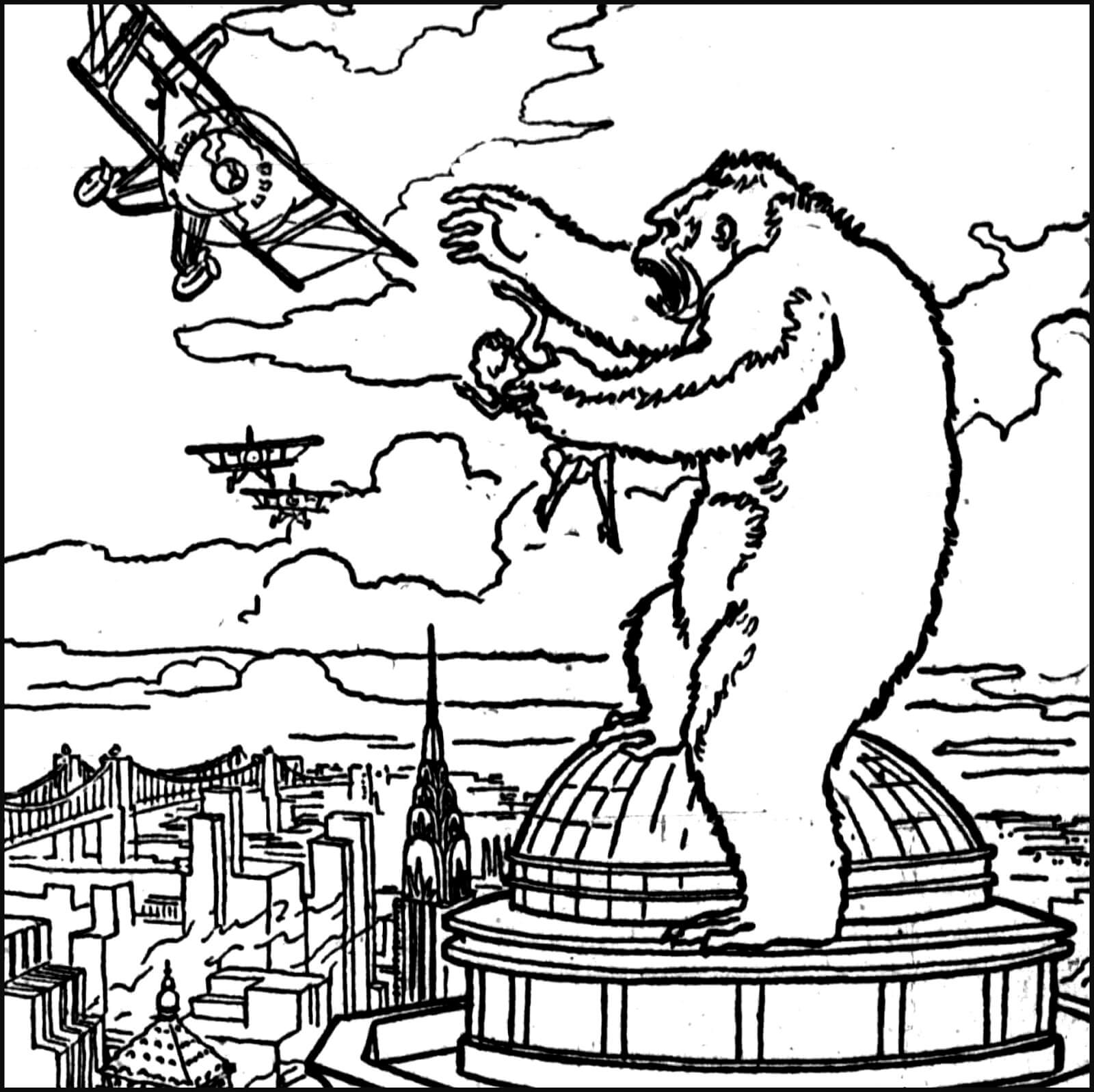 Dibujo de Dibujar King Kong en la Ciudad para Colorear