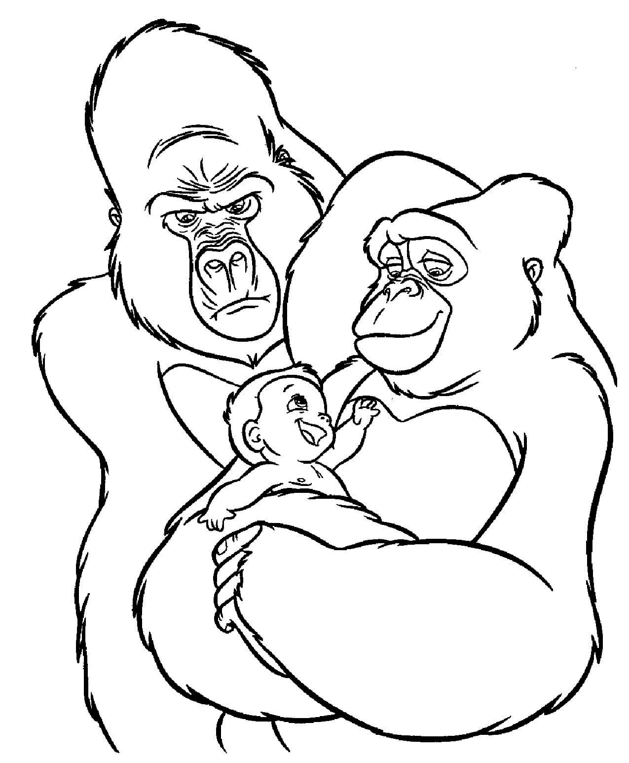 Dibujo de Dos King Kong con bebé para Colorear
