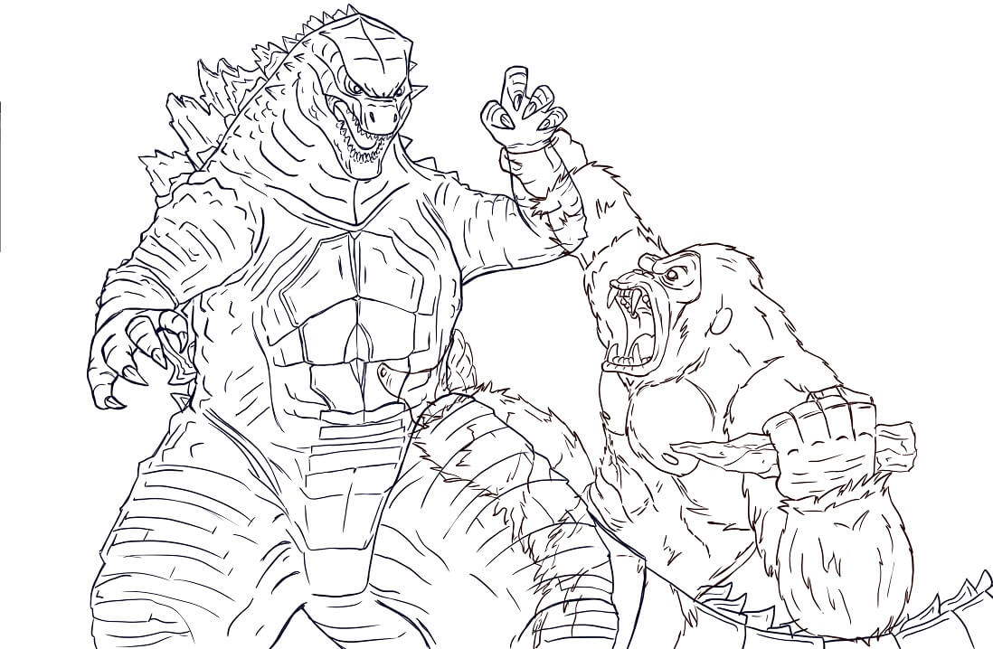 Dibujo de Genial Godzilla Vs King Kong para Colorear