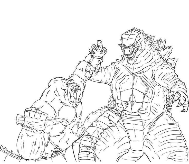 Dibujo de Genial King Kong Vs Godzilla para Colorear