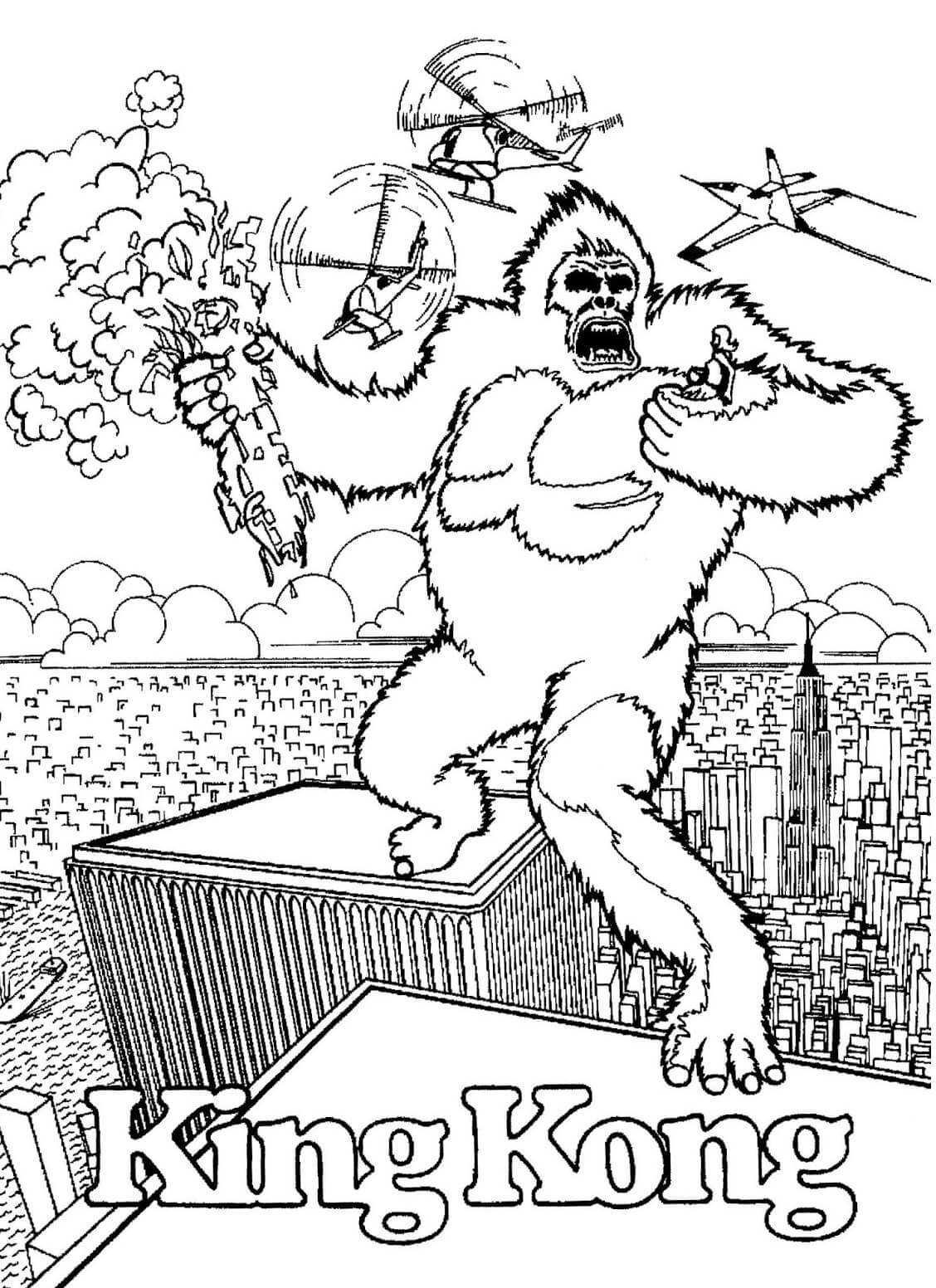 Dibujo de King Kong Enojado en la Ciudad para Colorear
