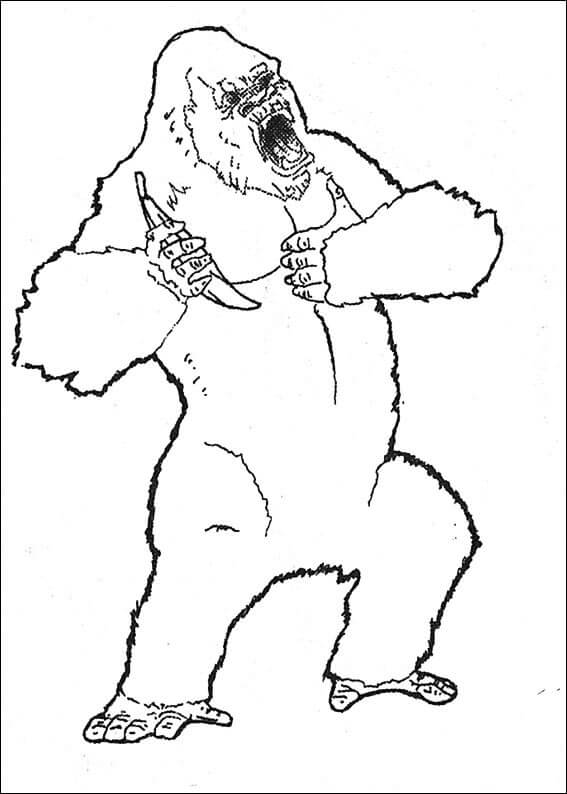 Dibujo de King Kong Enojado Sosteniendo Banana para Colorear