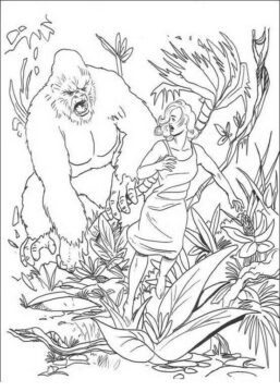 Dibujo de King Kong Persigue a la Chica Que Corre para Colorear