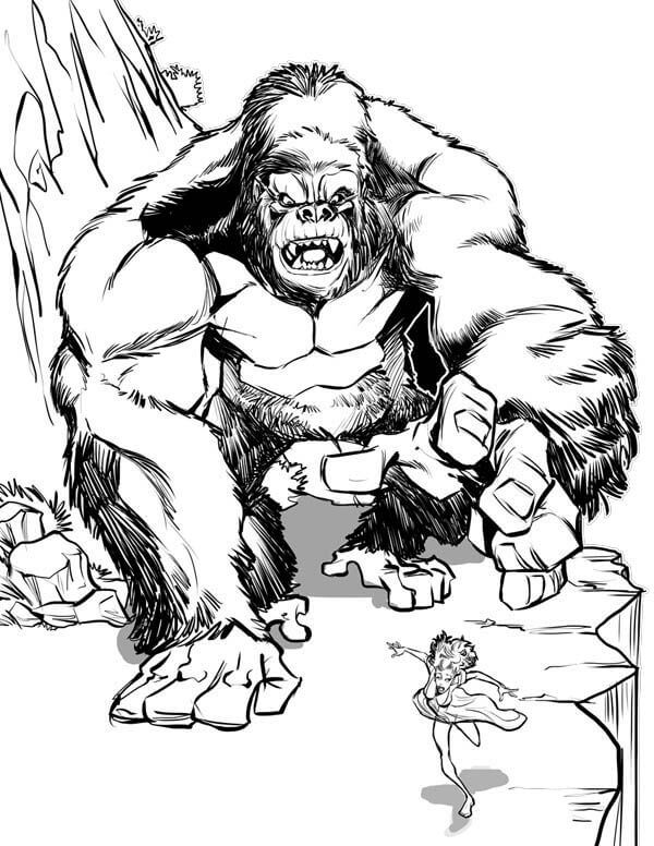 Dibujo de King Kong Persigue a Ann Darrow para Colorear