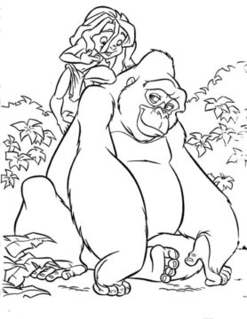 Dibujo de Tarzan con King Kong para Colorear