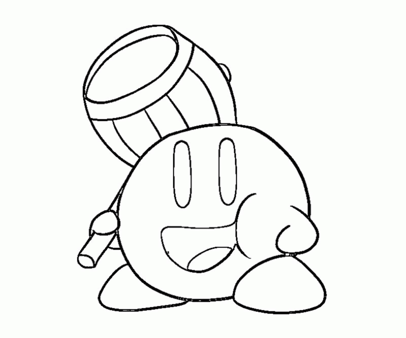 Dibujo de Dibujar a Kirby Sosteniendo un Martillo para Colorear