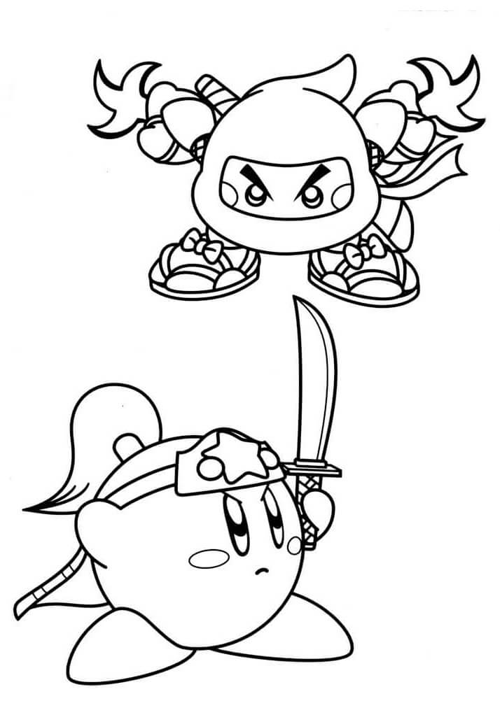 Dibujo de Dos Pieles Ninja de Kirby para Colorear