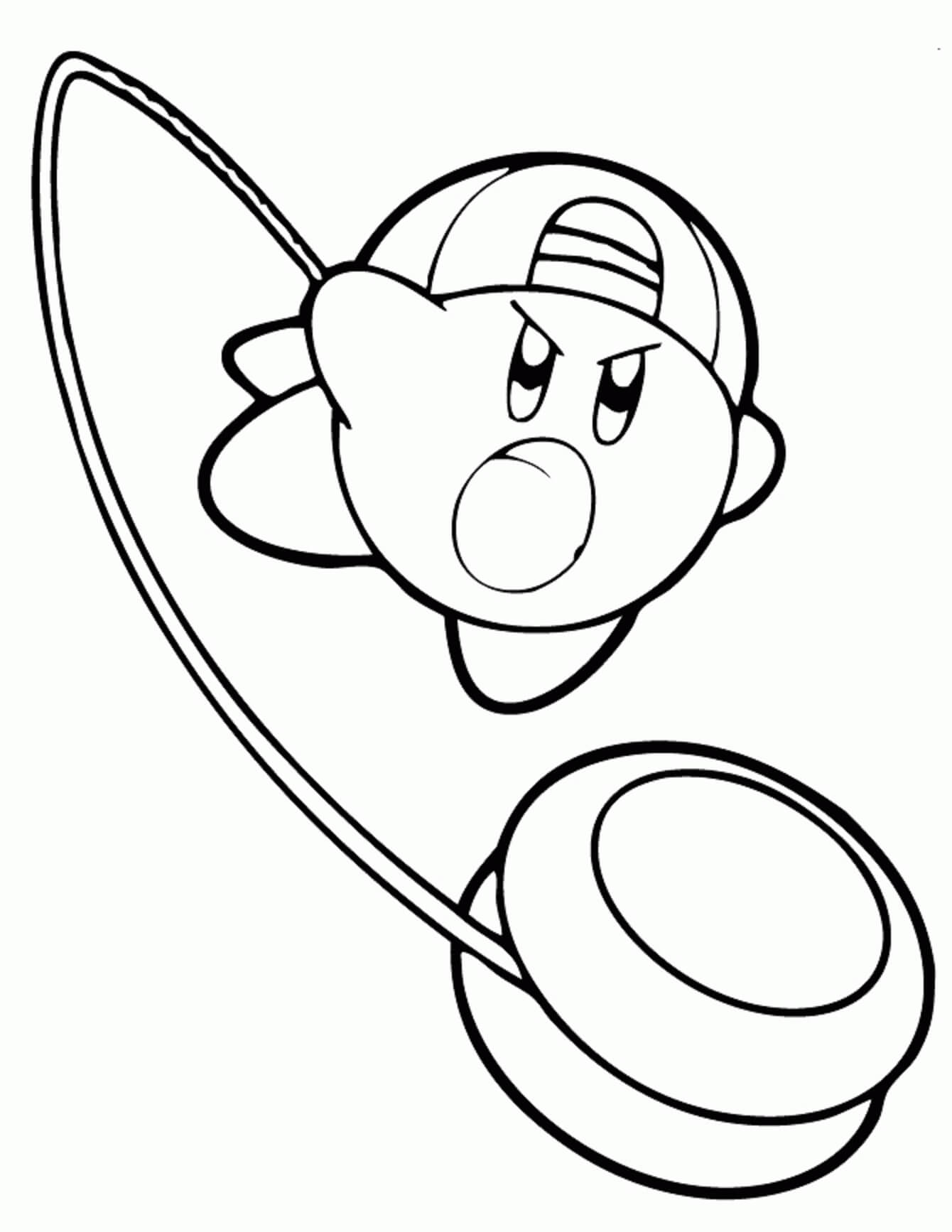 Dibujo de Kirby Jugando al Yoyo para Colorear