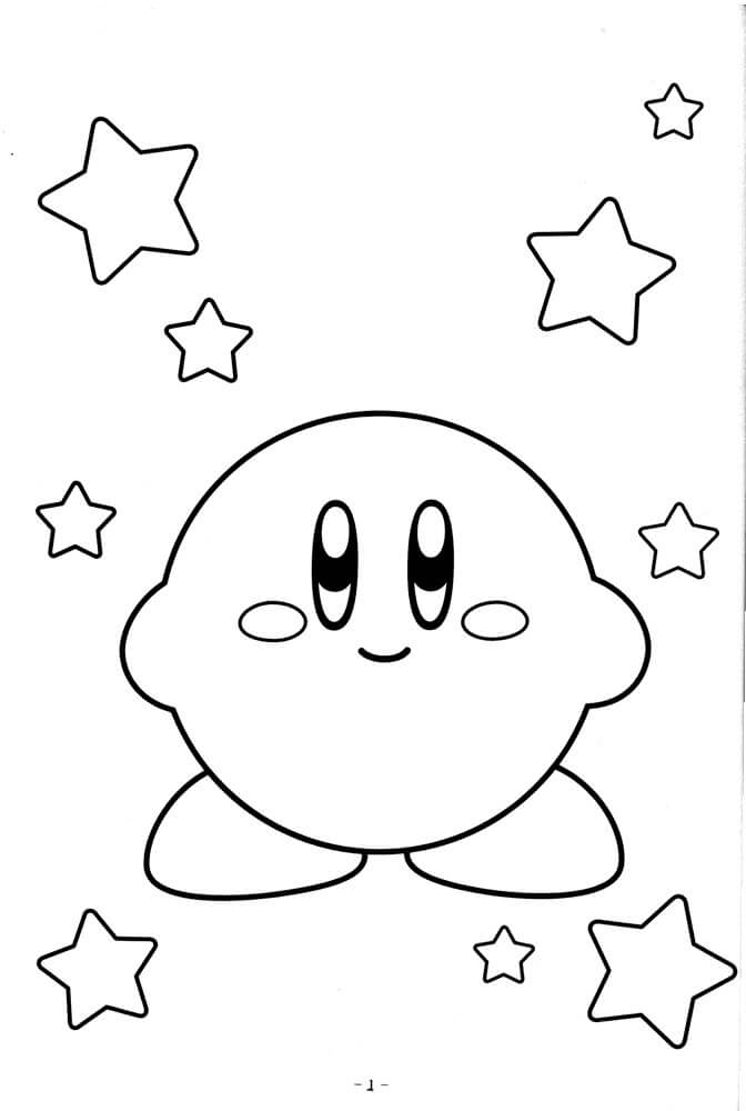 Dibujo de Kirby Sonriente con Estrellas para Colorear