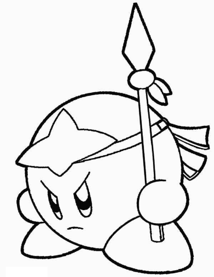 Dibujo de Kirby Sosteniendo una Lanza para Colorear