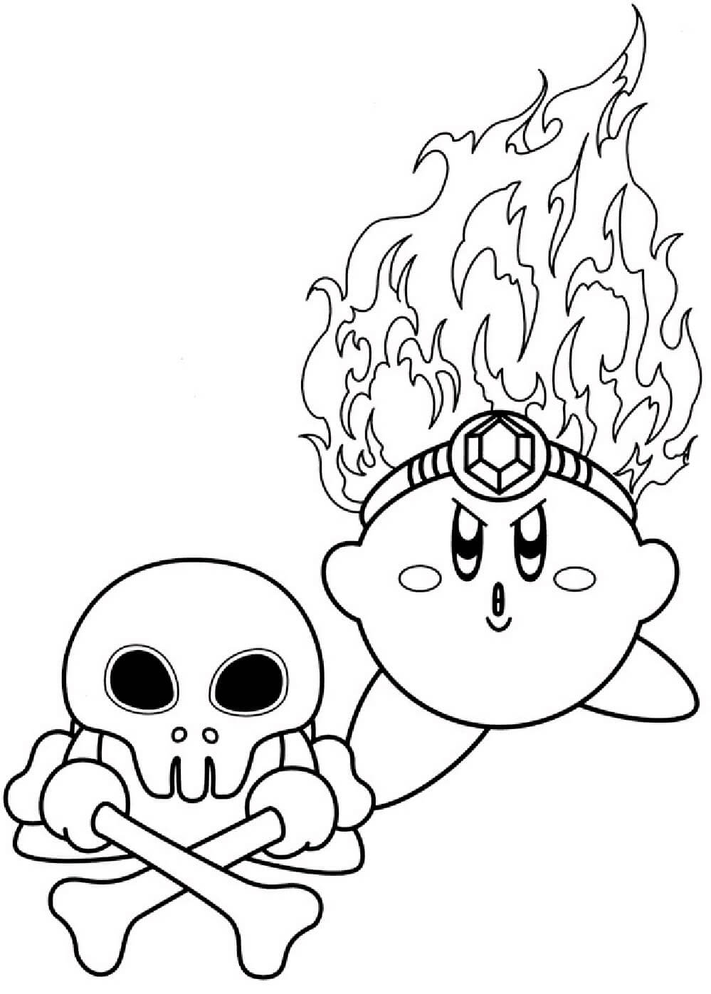 Dibujo de Kirby y Calavera para Colorear