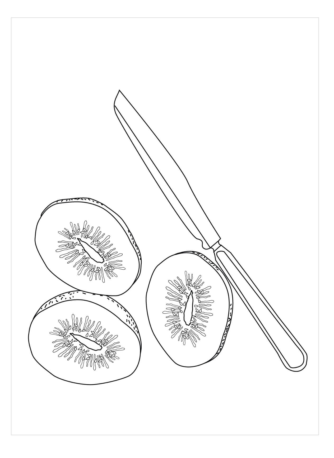 Dibujo de Cuchillo y Rodajas de Kiwi para Colorear