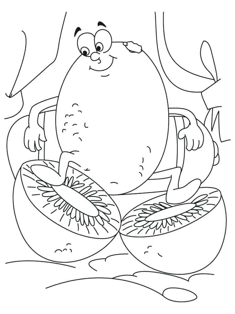 Dibujo de Kiwi de Dibujos Animados Sonriente para Colorear
