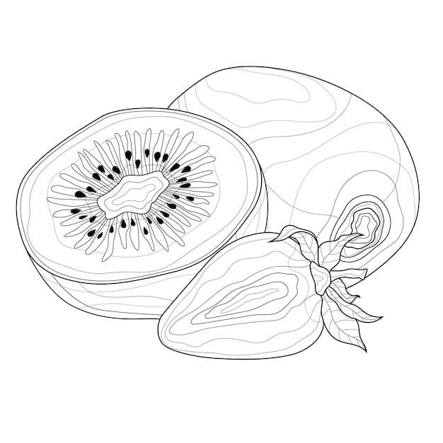 Dibujo de Kiwi y Fresa para Colorear