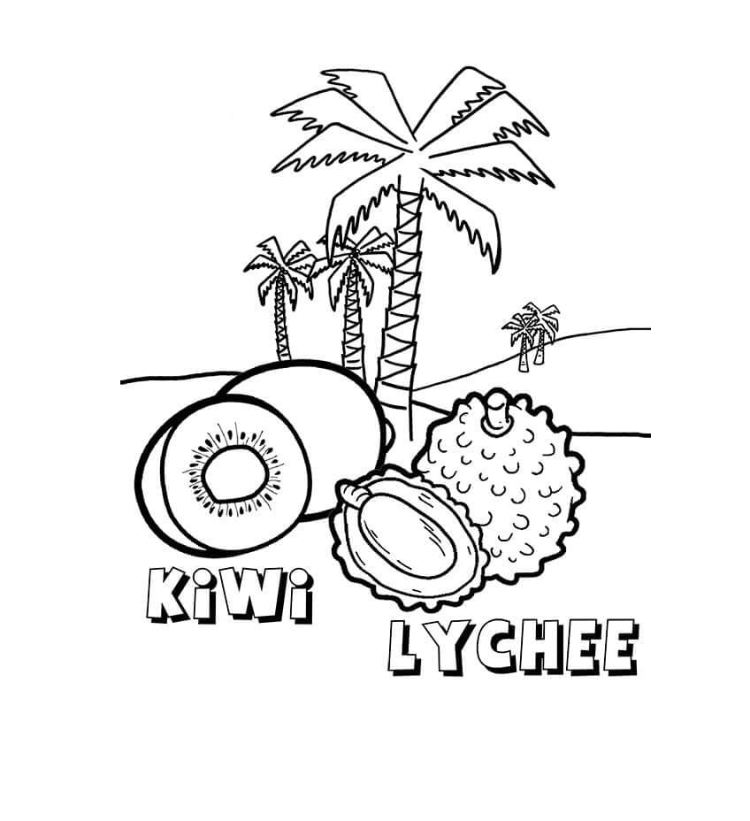 Dibujo de Kiwi y Lichi para Colorear