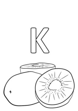 Dibujo de Letra K y Kiwi para Colorear