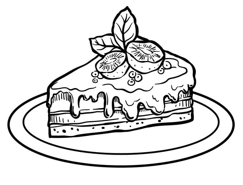 Dibujo de Pedazo de Pastel con Frutas de Kiwi para Colorear