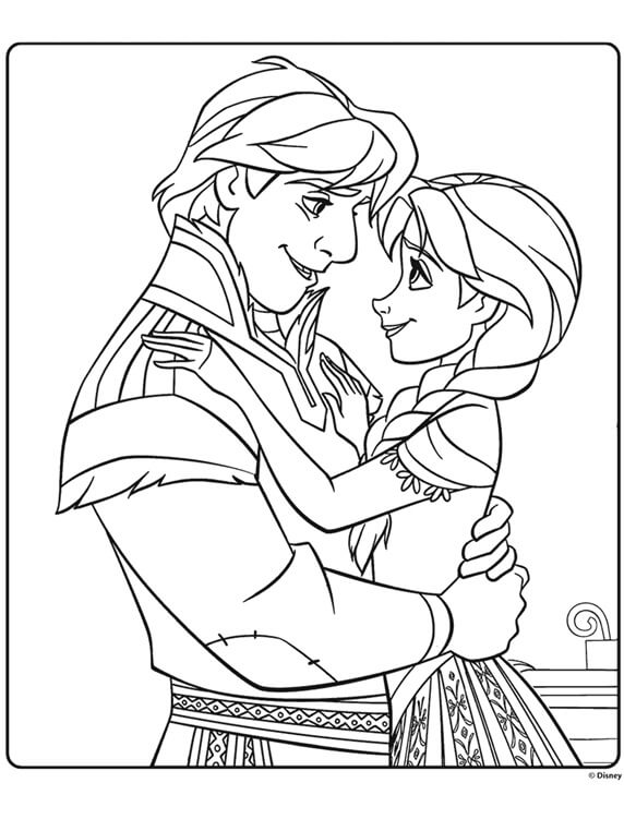 Dibujo de Coutple Kristoff y Anna para Colorear