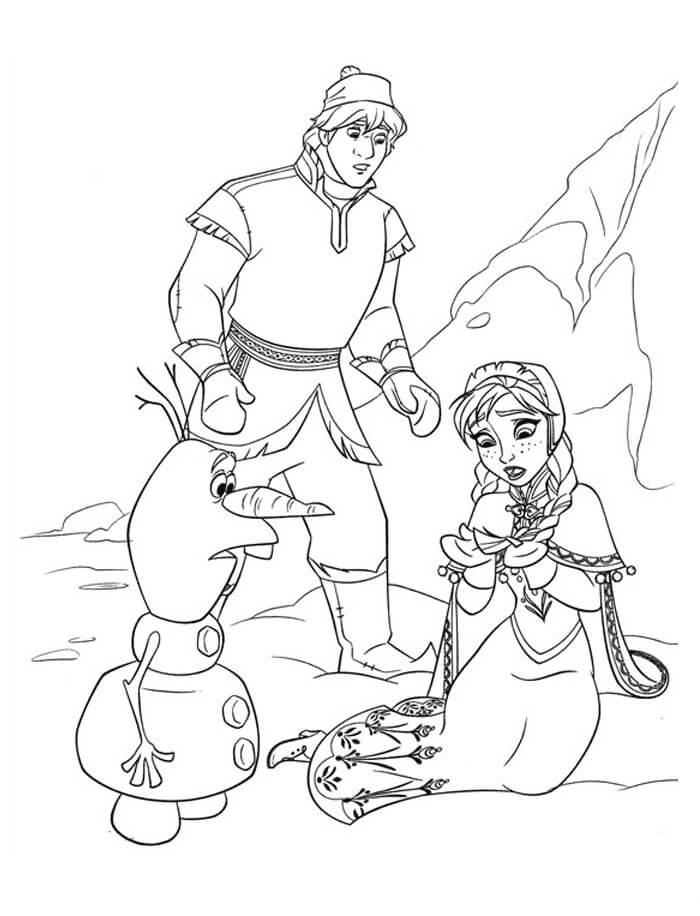 Dibujo de Kristoff Anna y Olaf para Colorear