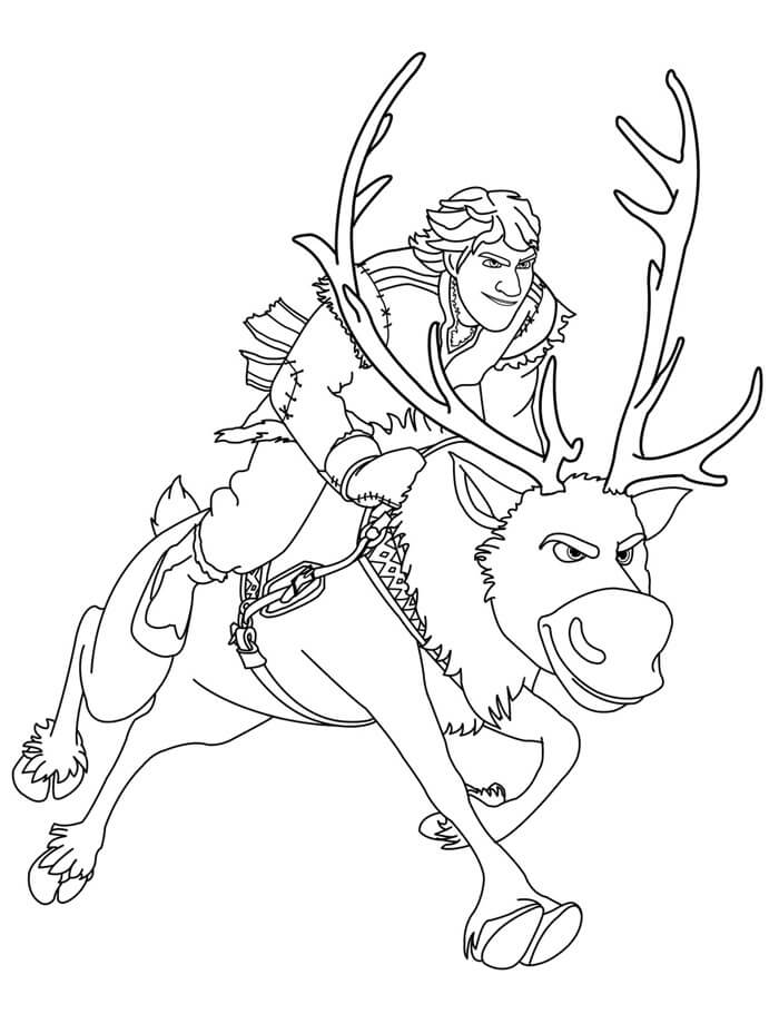 Dibujo de Kristoff Montando a Sven para Colorear