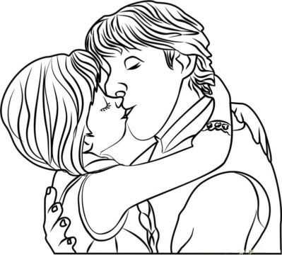 Dibujo de Kristoff y Anna Se Besan para Colorear