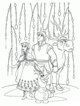 Dibujo de Kristoff y Svan Olaf Anna para Colorear