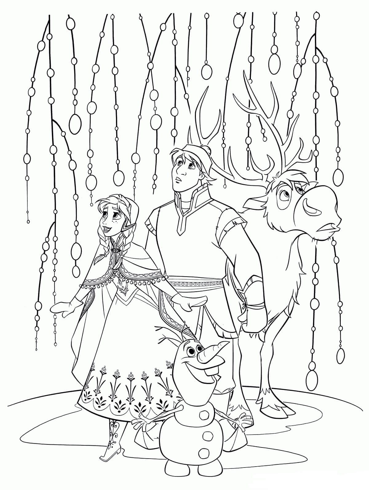 Dibujo de Kristoff y Svan Olaf Anna para Colorear