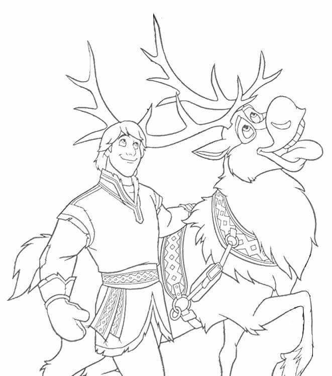 Dibujo de Kristoff y Sven Divertidos para Colorear
