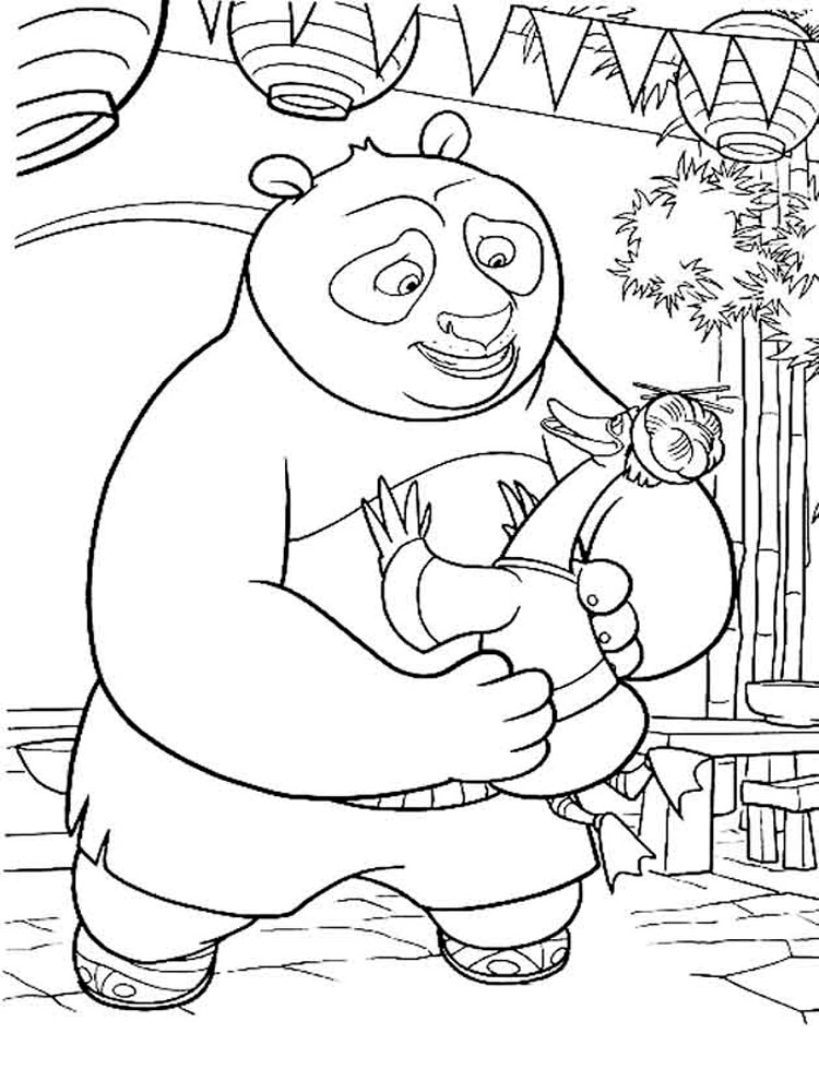Dibujo de Po con el Sr Ping para Colorear