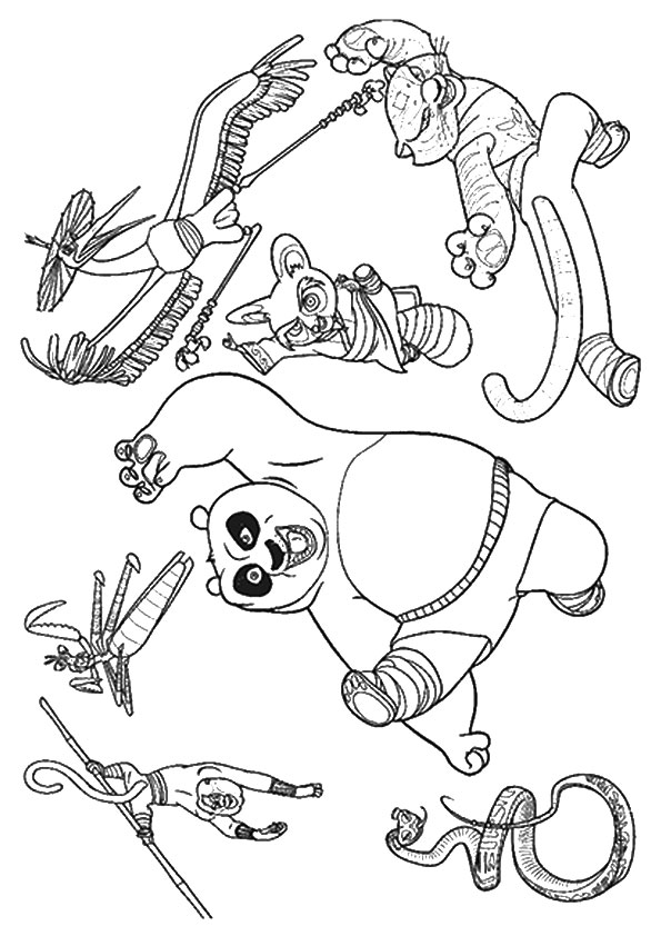 Dibujo de Po con Sus Amigos para Colorear