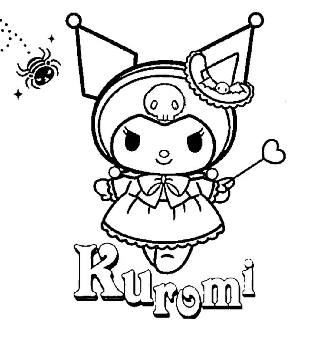Dibujo de Dibujar Kuromi y araña para Colorear