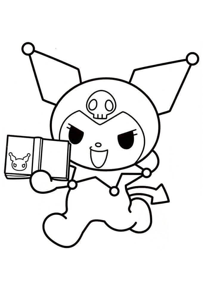 Dibujo de Divertido Kuromi Sosteniendo el Libro para Colorear