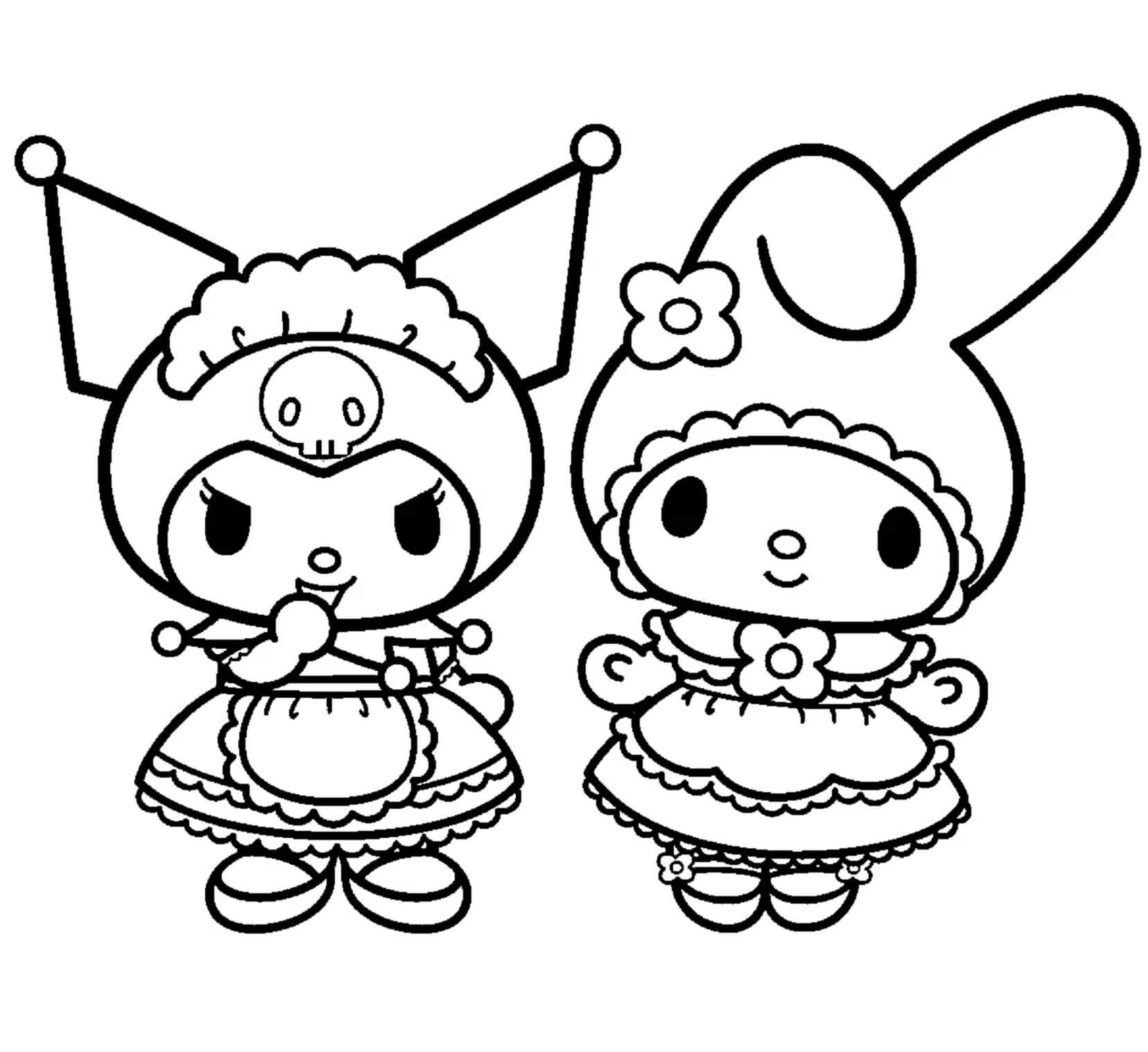 Dibujo de Kuromi con Mi melodía para Colorear