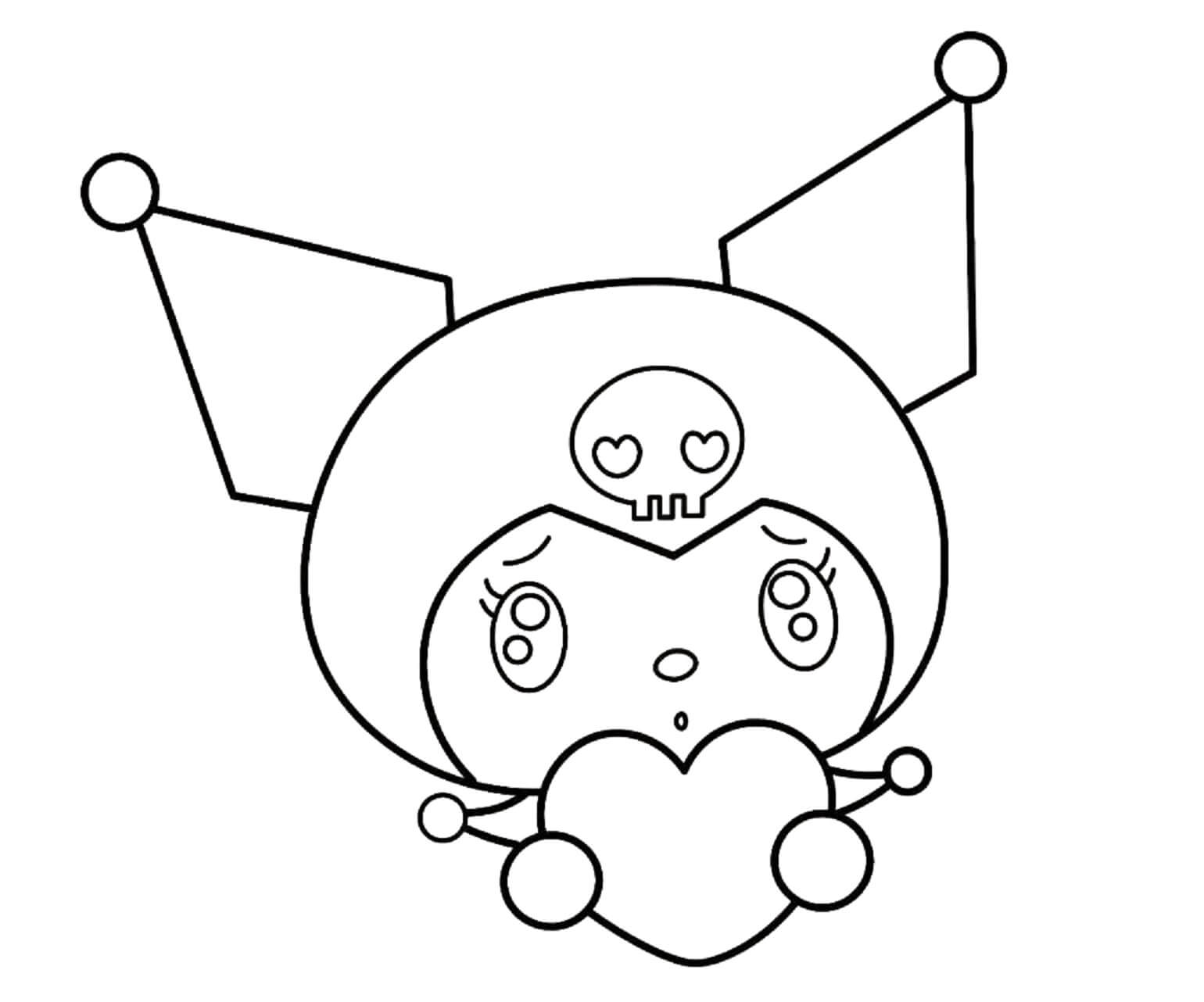 Dibujo de Kuromi Sosteniendo el corazón para Colorear