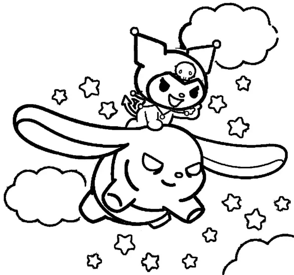 Dibujo de Kuromi y Baku Volando para Colorear