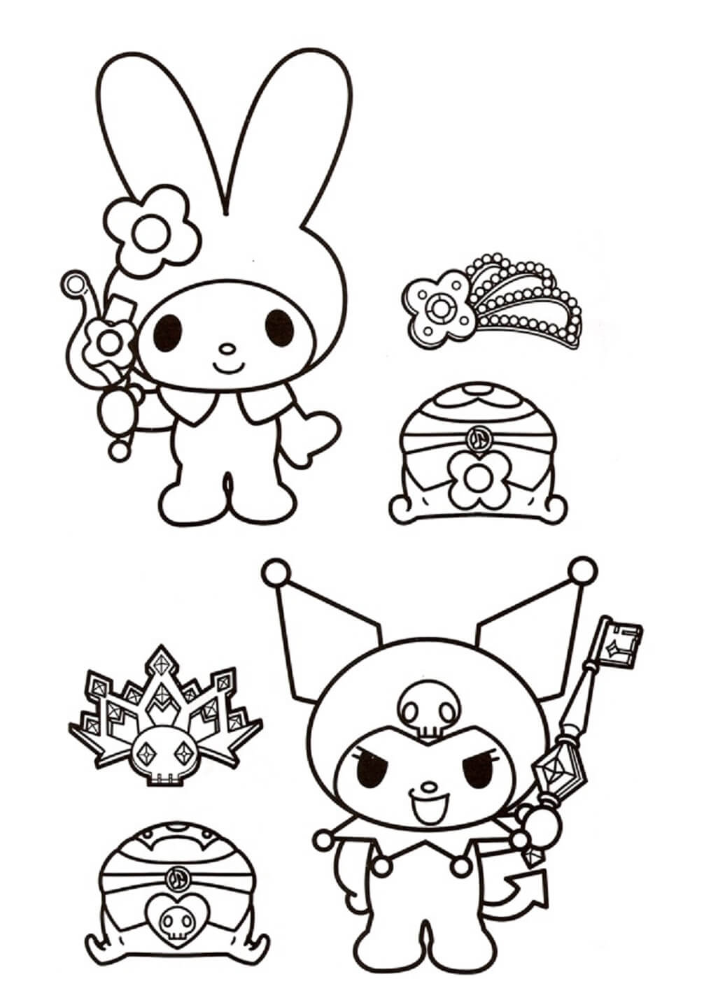 Dibujo de Mi melodía y Kuromi para Colorear