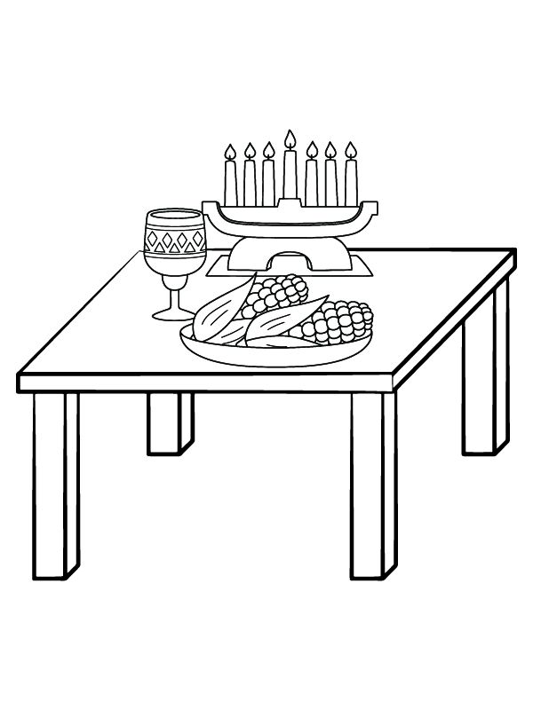 Dibujo de Página para Colorear de Kwanzaa con Frutas en la Mesa para Colorear